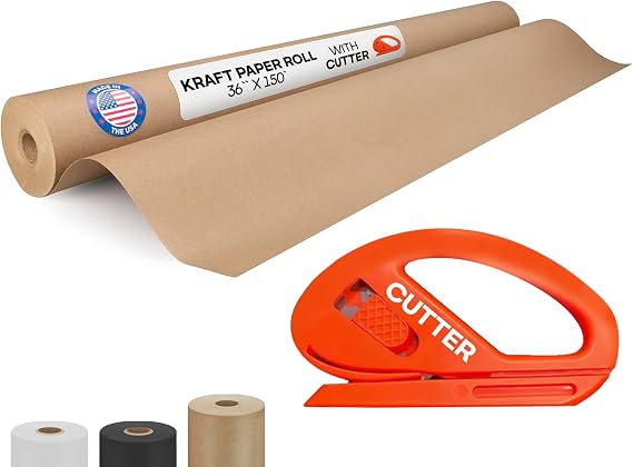 Brown Kraft Paper Roll 36" x 1800" (150 feet) with Cutter - USA-Made