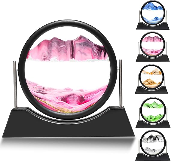 Liangding Moving Sand Art Liquid Motion,3D Flow Sand Painting Quicksand Decor,Stress Relief Moving Sand Art Picture with Round Glass for Office Home Decoration