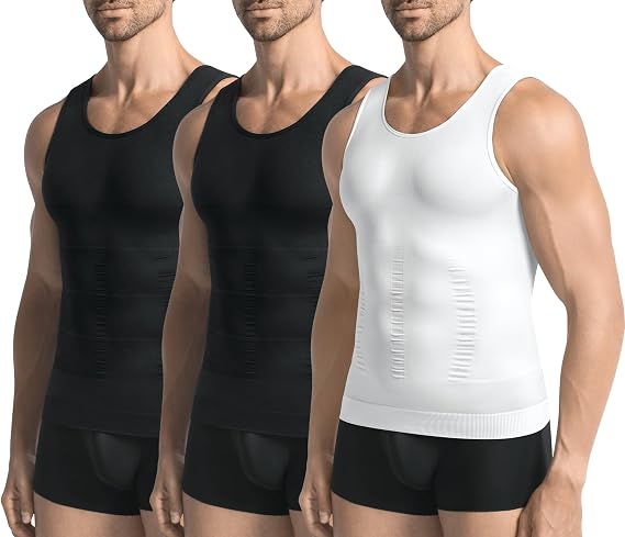 3 Pack Compression Shirt Men Slimming Body Shaper Tummy Control Vest Workout Tank Top Shapewear
