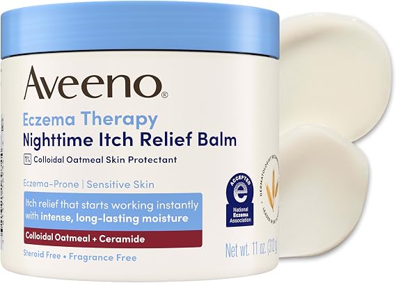 Aveeno Eczema Therapy Nighttime Itch Relief Body Balm, Colloidal Oatmeal Cream for Itchy Skin Relief, Moisturizing Balm for Sensitive, Eczema-Prone Skin, Steroid- & Fragrance-Free, 11 Oz