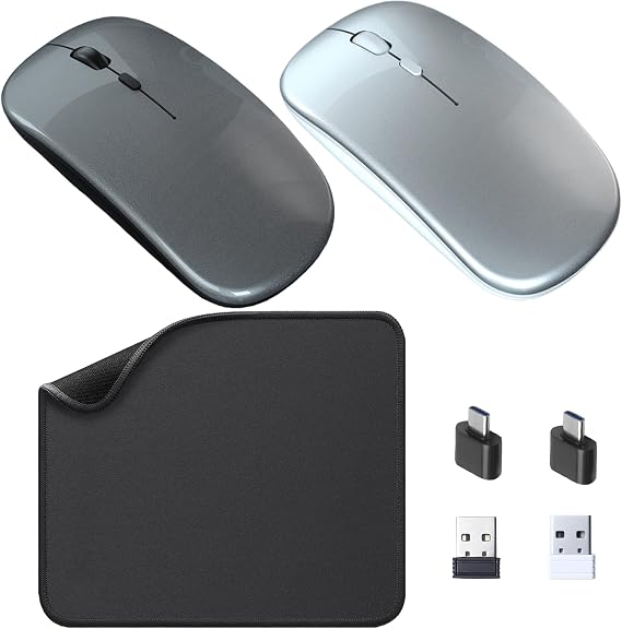 Battery Wireless Mouse, 2.4G Noiseless Mouse with USB Receiver - Slim Portable Computer Mice, 3 DPI Quiet Silent Optical Laptop Mice for PC, Tablet,