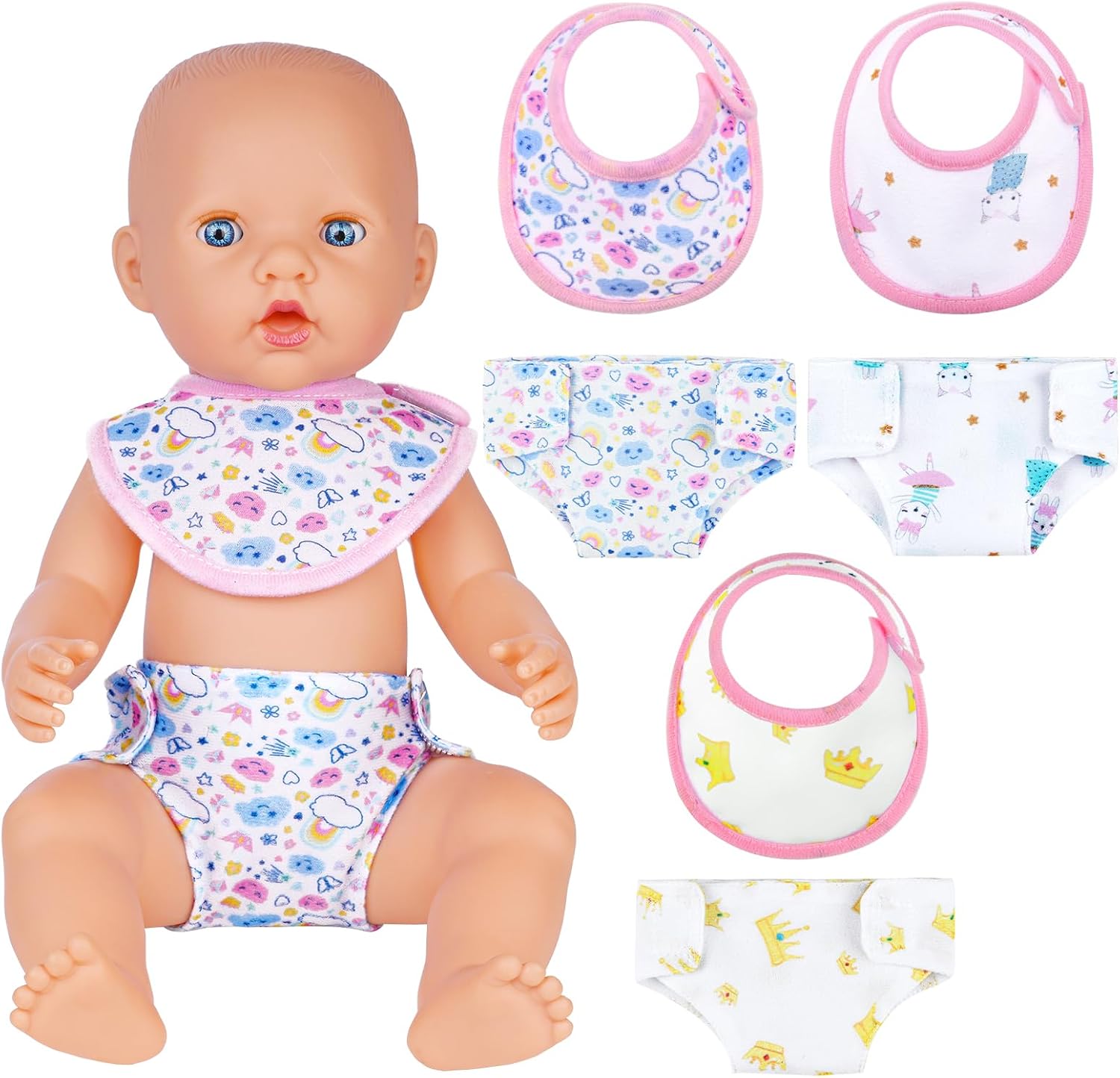 Doll Accessories - Diaper & Bib Set for Baby Doll, Reusable Multiple Uses