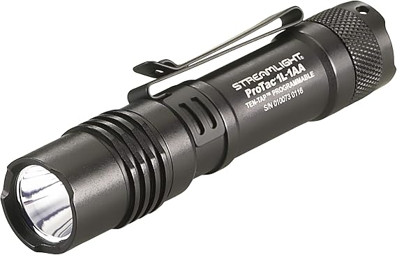 Streamlight 88061 ProTac 1L-1AA 350-Lumen Dual Fuel Professional Tactical Light, Black | 350 lumens; multi-fuel or 18650; IPX7 waterproof; impact-resistance tested; anti-roll body with pocket clip