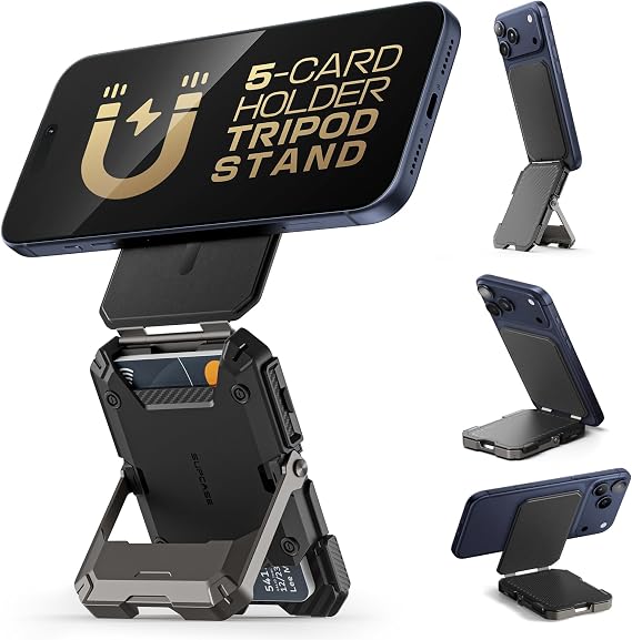 SUPCASE for MagSafe Wallet with Adjustable Stand, Hold 5 Cards, Black