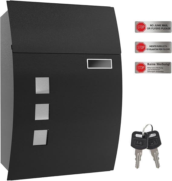 SONGMICS Mailbox, Wall-Mounted Lockable Post Letter Box