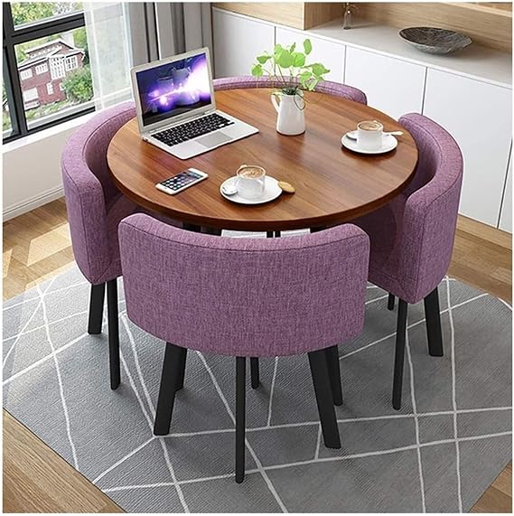 Small Conference Room Tables Simple Office Table Round Furniture Table and Chair Set Wooden Round Table 5-Piece Set Family Apartment Study Balcony Kitchen Creative 80cm (Color : Purple)