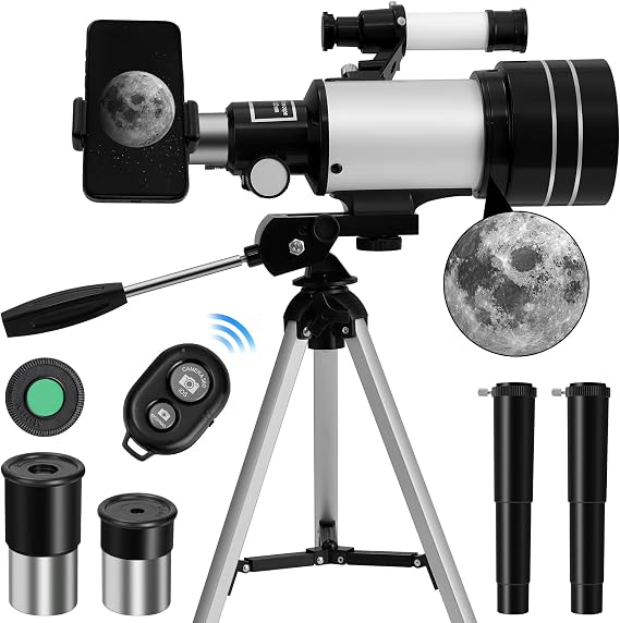 Telescopes for Astronomy Adults, 70mm Aperture 300mm Refractor Telescope for Kids & Beginners, Compact and Portable Travel Telescopio with Aluminum Alloy Tripod Finderscope