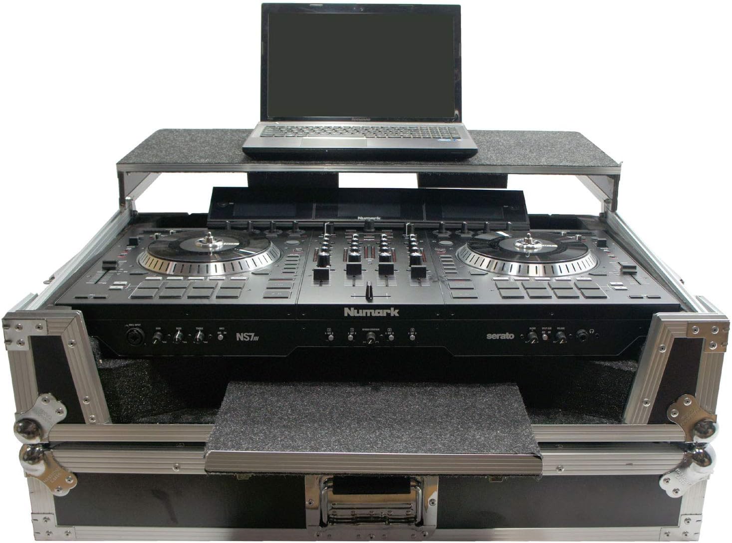 Harmony Audio HCNS7LTWFXTR Flight Glide Laptop Stand Combo DJ Case Compatible with Numark NS7 III