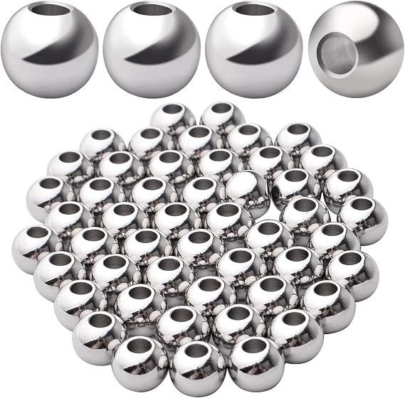 50pcs 8mm Stainless Steel Round Spacers Ball Spacer Beads Seamless Smooth Loose Beads Rondelle Beads Jewelry Spacer Charms for DIY Jewelry Making Supplies