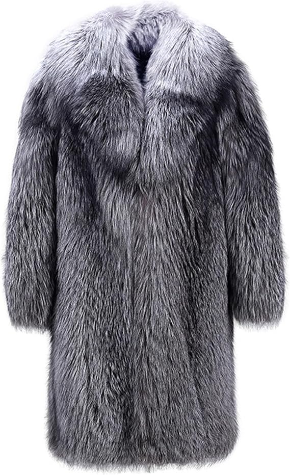 Men's Faux Mink Fur Length Coat Trendy Fuzzy Fox Fleece Jacket Winter Warm Fur Long Sleeve Coats
