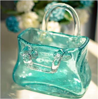 Purse Vase for Flowers, Clear Glass Vase with Handles Shaped Glass Vase Glass Purse, Unique for Centerpieces,Table Decorations,Wedding Decor,Home,Style2-Green