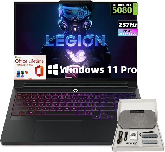 Lenovo Legion Pro 7i Gaming Laptop, NVIDIA GeForce RTX 5080 16GB GDDR7, Ultra 9 24-Core (Up to 2.7 GHz), 16'' 2560x1600 240 Hz OLED Display, Windows 11 Pro, Office Pro Lifetime (64GB DDR5 | 1TB SSD)
