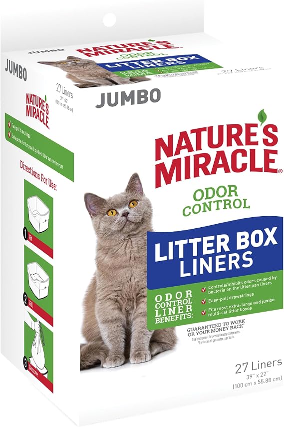 Nature's Miracle Odor Control Cat Litter Box Liners, Jumbo, 27 Count