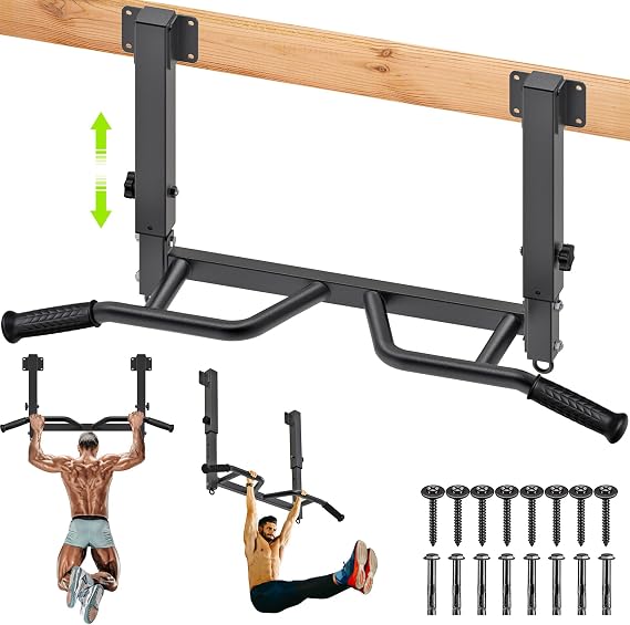 SELEWARE Heavy Duty Wall Mounted Pull Up Bar Multifunctional Joist Mount Chin Up Bar for Home Gym Workouts, Fully Welded Steel Construction