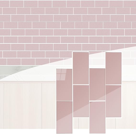 KASARO Peel and Stick Subway Backsplash, Glass Thicker Wall Tile Stick on Kitchen, Bathroom, Pink, 5-Sheet