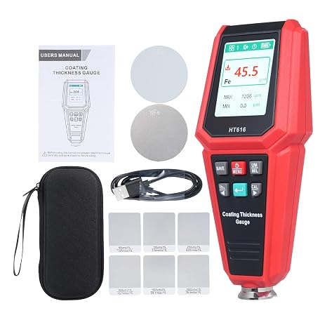 Portable Paint Thickness Gauges, Gauges Automatic Car Coating Thickness with 4 Direction Rotating Screen and 2.0 Inch Color Display for Check the Car Coating (HT616)