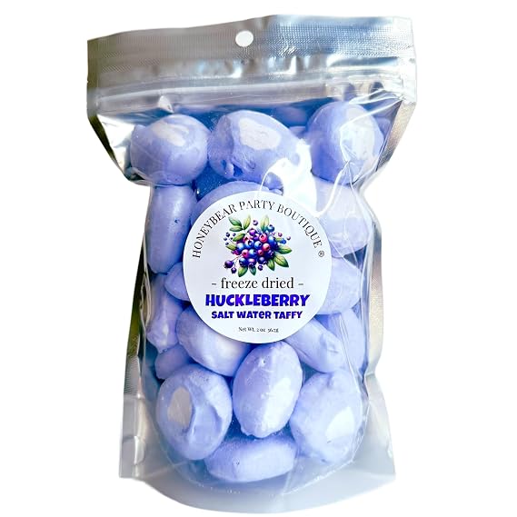 Freeze Dried HUCKLEBERRY Salt Water Taffy Candy - 2 oz bag - Shipped in a Box