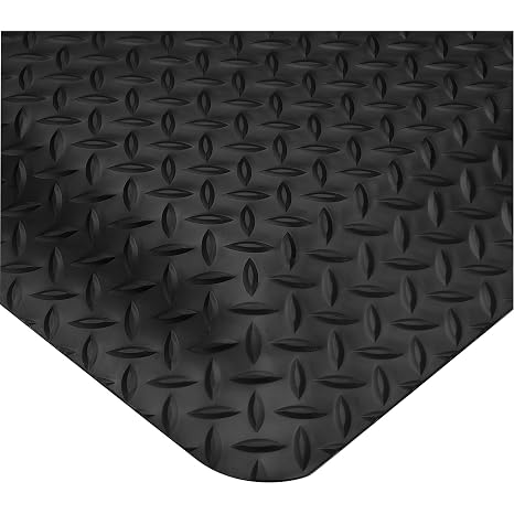 Wearwell PVC 497 Smart Diamond-Plate Medium Duty Anti-Fatigue Mat, Tapered Edges, for Dry Areas, 2' Width x 3' Length x 1" Thickness, Black
