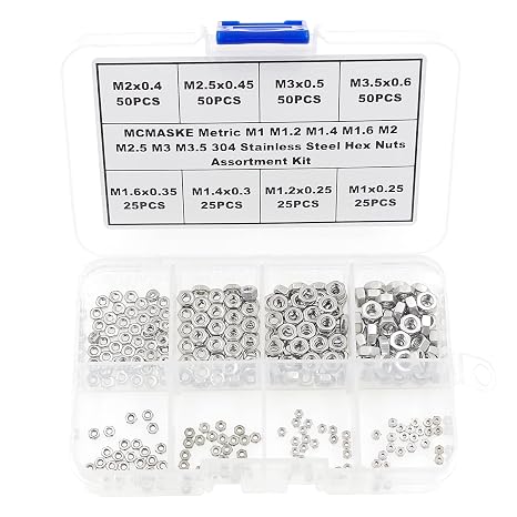 300PCS Metric Micro M1-M3.5 304 SS Hex Nuts Kit for Screws Bolts