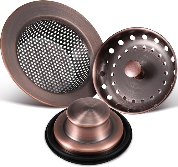 Mudder 3 Pcs Sink Plug Stopper Disposal Drain Strainer,Antique Copper