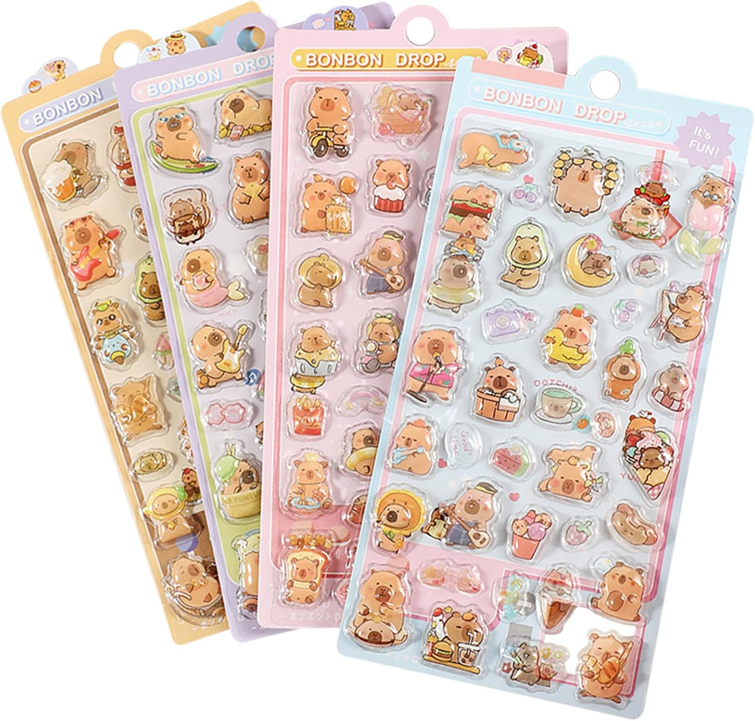 120 Pieces Mini Kawaii Stickers, 3D Kapibala Waterproof Cute Stickers, Capybar Cartoon Clear Animals Stickers, for Kids Boys Girls, Stickers for Water Bottles Scrapbook Skateboard