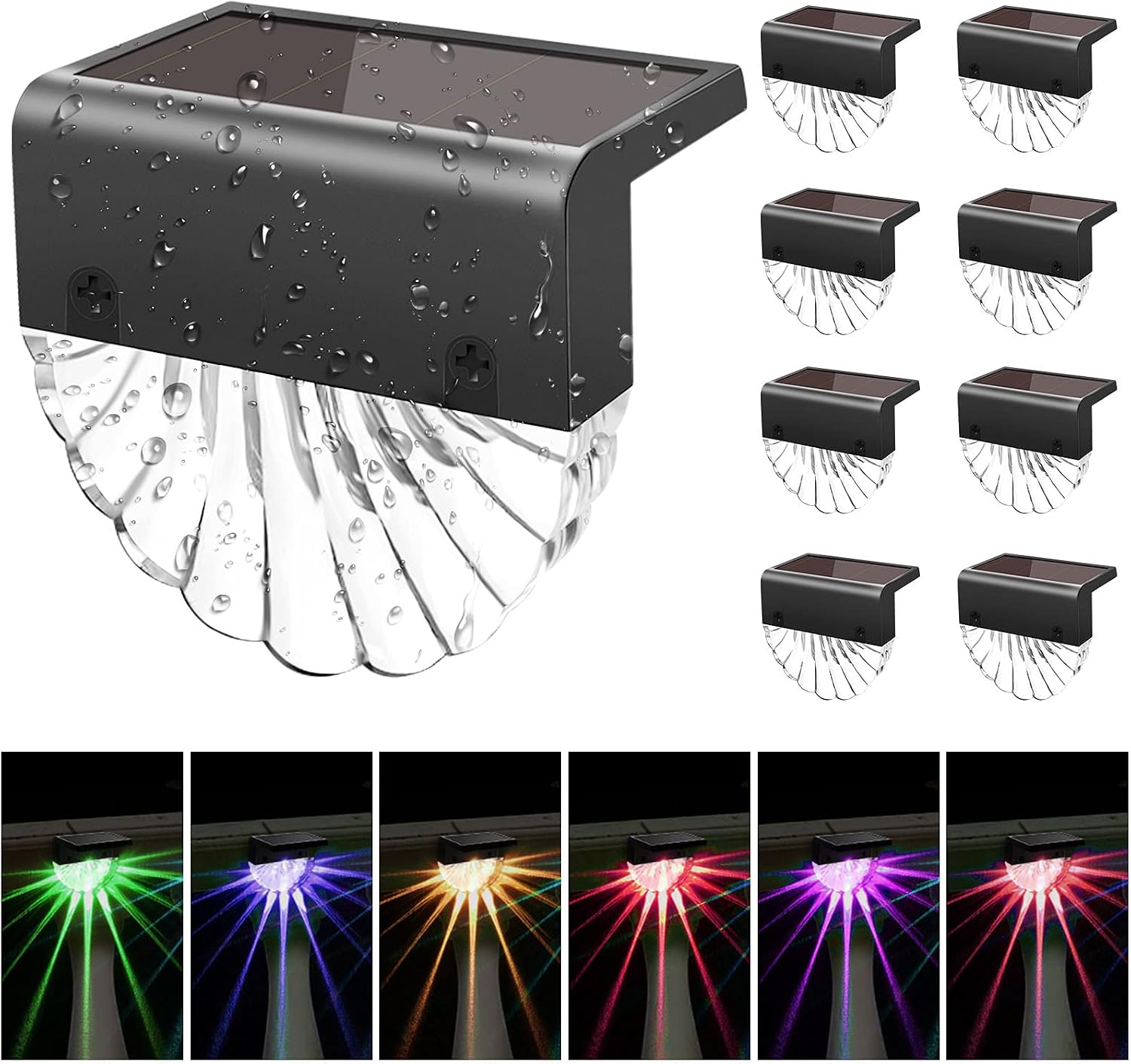 GEEKHOM LED Solar Step Lights Waterproof: Auto-On/Off Warm White & Color Changing for Outside Stairs Patio Garden Fence 12 PCS
