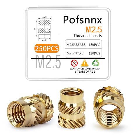 250PCS Brass Heat Set Nuts, M2.5 Threaded Inserts Assortment