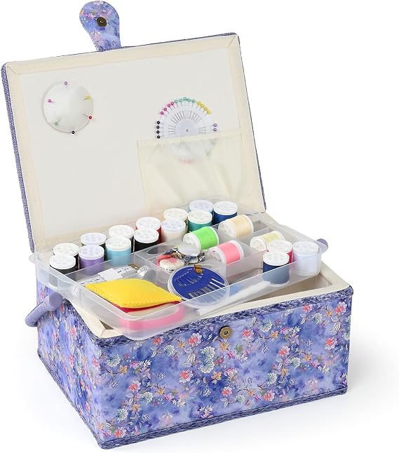 Large Sewing Basket with Accessories, Sewing Organizer Box for Craft Supplies Storage (Baby Blue - Large)