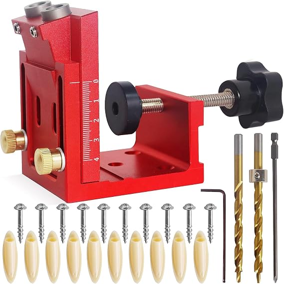 Pocket Hole Jig Set Woodworking Inclined Hole Positioner Pocket Dowel Hole Jig System Set Woodwork Guides Joint Carpentry Locator for Woodworking Angle Drilling Holes Carpenters