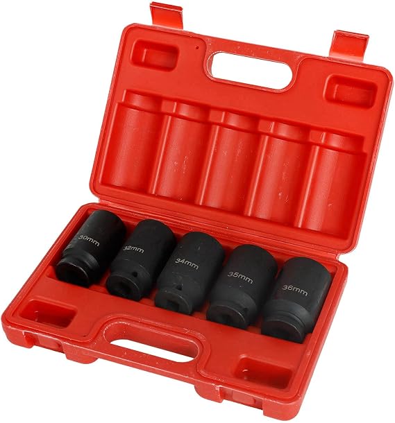 5Pcs 1/2" Drive Deep Impact Socket Set 12 Point Metric 30mm 32mm 34mm 35mm 36mm, Heavy Duty Drive Deep Spindle Axle Nut Impact Socket Set