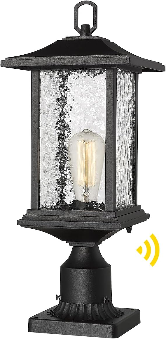 Beionxii Dusk to Dawn Outdoor Post Lights, 21Inch Large Exterior Lamp,Black | Post Light Pier Mount Lantern with Base, Hardwired 120V, Cast Aluminum w/Water Glass for Coastal, Garden, Patio, A272P-1PK