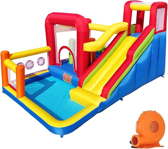 Baralir Bouncy Castle, Inflatable Bounce Castle with Blower for Kids, Blow Up Jumping Bouncer with Slide, Climbing Wall, Obstacles, Trampoline, Ball Pit Pool for Indoor Outdoor