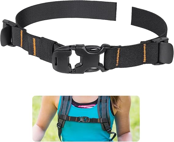 Backpack Chest Strap Add On, Sternum Straps with Elastic Part, Heavy Duty Adjustable Chest Strap, Backpack Attachments with Quick Release Buckle (Black, Normal)