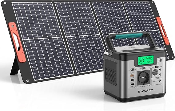 Tragbares Powerstation S500 mit 100W Solarpanel 518Wh Solargenerator 500W(Spitze 1000W) AC Ausgang 65W USB-C Anschluss für Party Reise Camping Wohnmobil Notfall