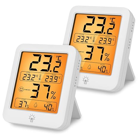 HOTUT 2 Pack Digital Room Thermometer Indoor Hygrometer, Digital Hygrometer with Max and Min Records for Temperature and Humidity, Temperature and Humidity Monitor for Home, Bedroom, Baby Room, Office