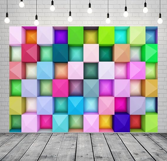 BELECO 8x6ft Fabric Multi-Colored Cubes Backdrop for Photography Abstract Colorful Blocks Geometric Background Photo Booth Studio Props