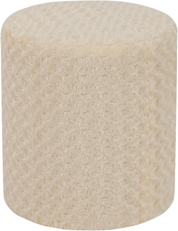 Round Fleece Fuzzy Ottoman,Modern Vanity Stool,Small Makeup Chair,Upholstered Foot Rest Ottoman for Living Room,Bedroom(Beige,16.3"X18.1")