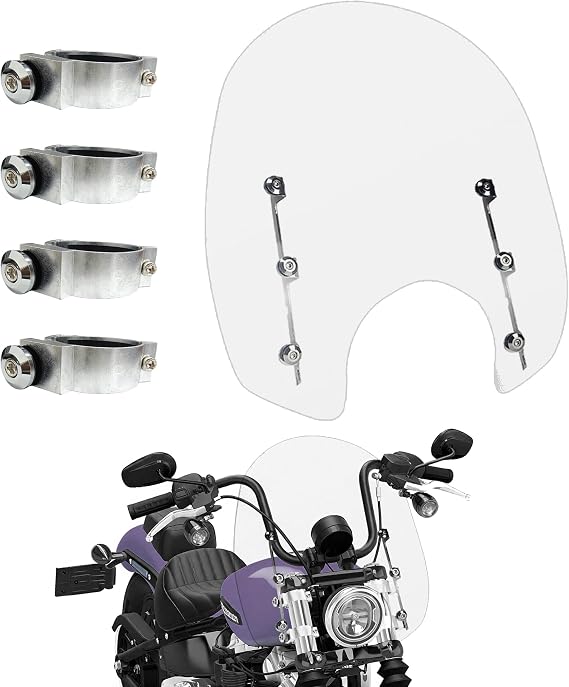 15" Clear Motorcycle Windshield for Harley Softail FXBB FXBBS FXLR FXST and Dyna FXD FXDC FXDB FXDL FXDLS FXCW, Cruiser Windscreen Replacement for Street Bob Low Rider Super Glide Rocker