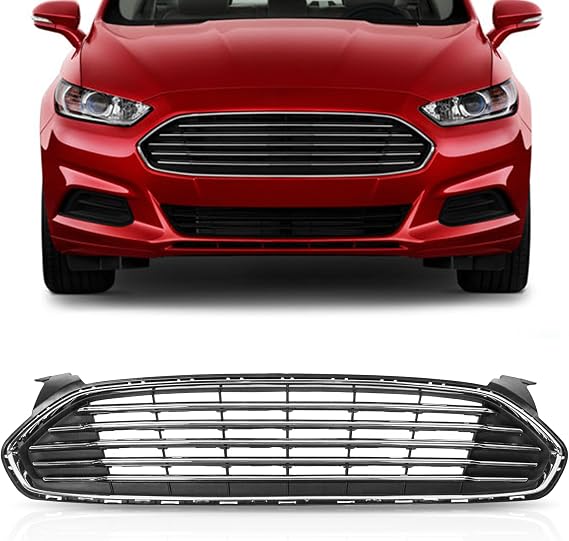 Front Bumper Grill Upper Grille Assembly Black With Chrome Compatible With 2013 2014 2015 2016 Ford Fusion DS7Z8200BA FO1200553