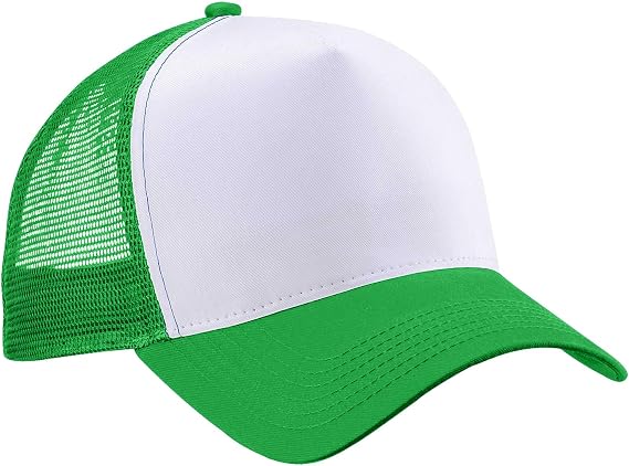 Beechfield Snapback Trucker Cap - Retro Style Unisex Mesh Summer Baseball hat - Pure Green/White