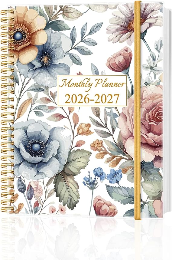 Monthly Planner 2026-2027 - Monthly Calendar from May 2026 to December 2027, 2026-2027 Planner with Inner Pocket, Elastic Band, 8.5" x 11", Color Large Flower