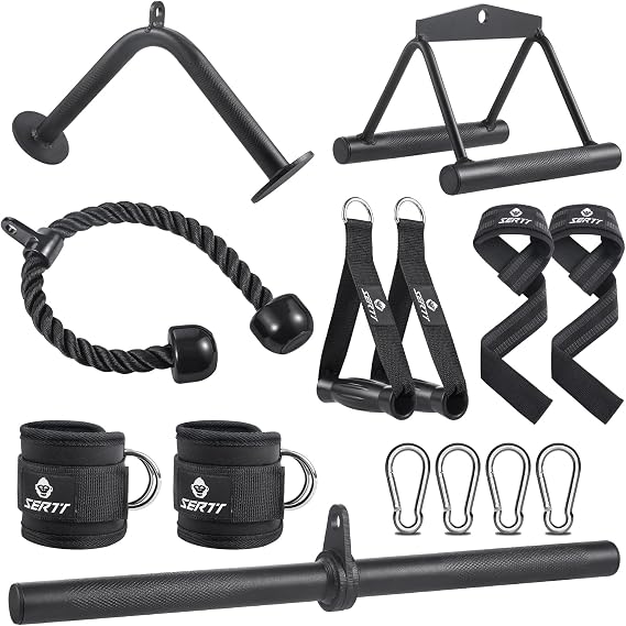 SERTT Home Gym Cable Machine Attachment, LAT Pull Down Attachment, Weight Machine Accessories for LAT Pull Down & Weight Training Cable Workout Accessories