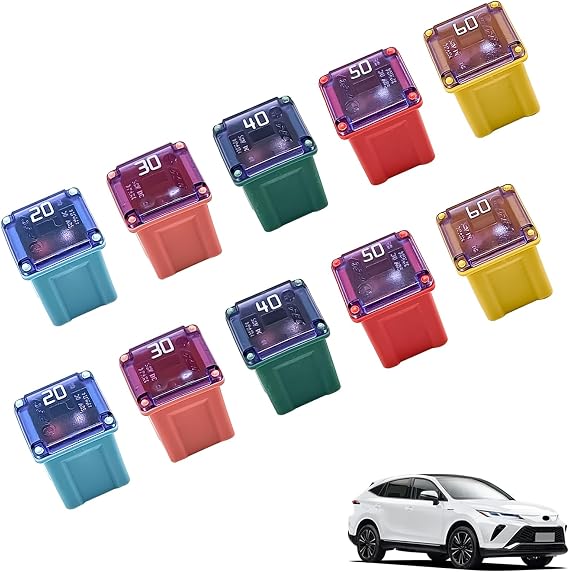 10PCS(20A 30A 40A 50A 60A) Car Fuse Combination, Tall/Standard and Low Profile Box Shaped Automotive Fuses,Compatible with Nissan Pickup, Ford, Chevrolet,and Other Vehicle Type Fuses. (Low)