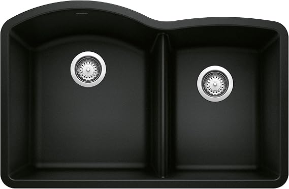 BLANCO Diamond 60/40 Undermount Kitchen Sink, Coal Black