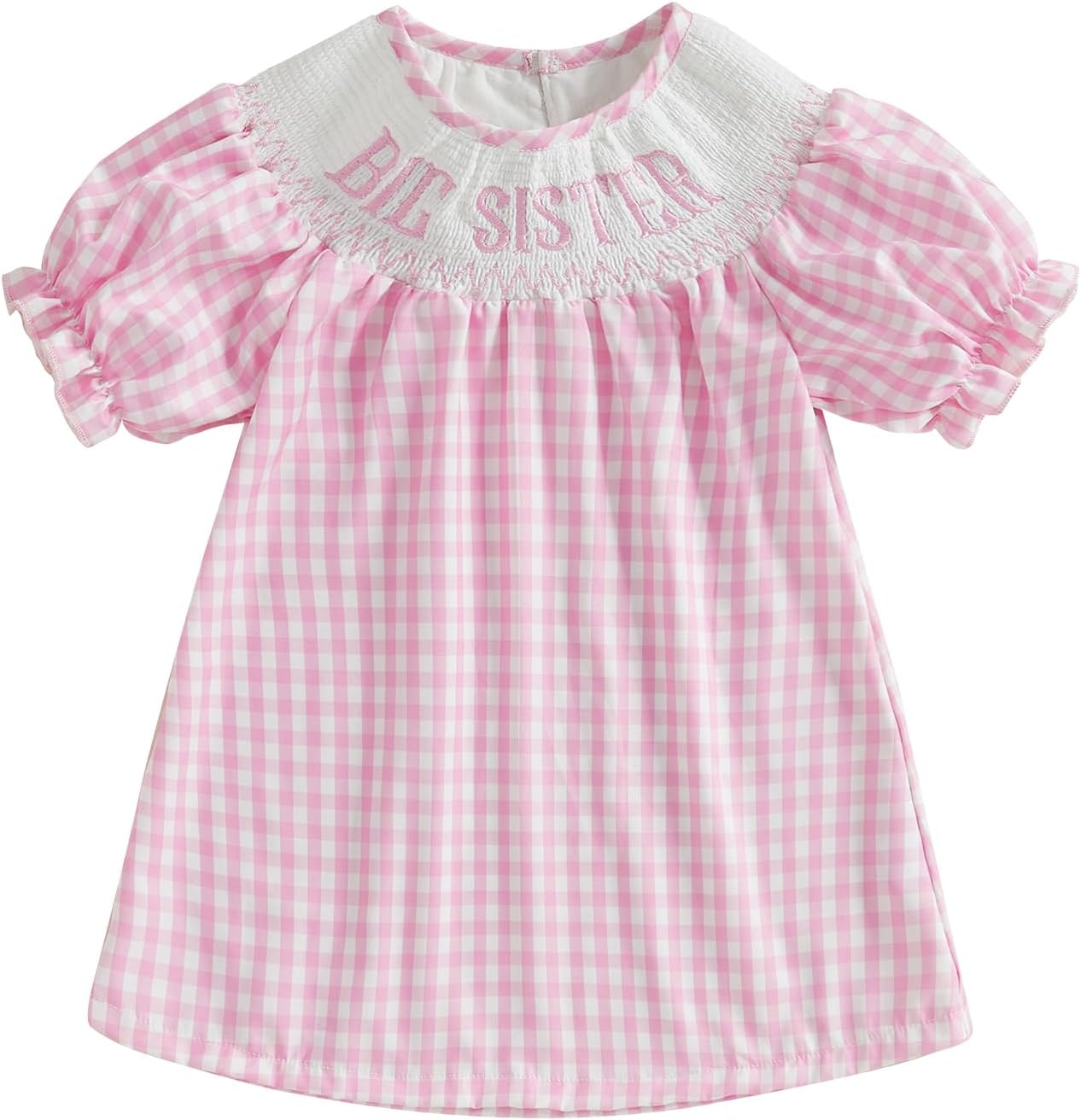 GOOCHEER Big Sister Baby Sister Matching Outfits Summer Short Sleeve Smocked Bubble Romper Plaid Smocked Dress Spring Clothes