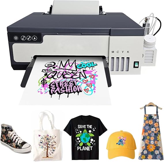 A4 DTF Printer, XP600 Printhead DTF Transfer Printer, 5760 * 1440dpi High Resolution, Built-in White Ink Circulation & Stirring System, High Speed Printing for T-Shirts & Fabrics