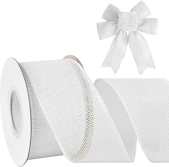 Mupera White Wired Ribbon - Upgraded 2" Burlap