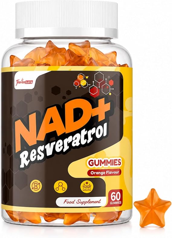 NAD+ Resveratrol Gummies 1310mg, High Absorption Formula with TMG, Hydrolysed Marine Collagen & Black Pepper Extract, NAD+ Supplement, Orange Flavour, 60 Gummies