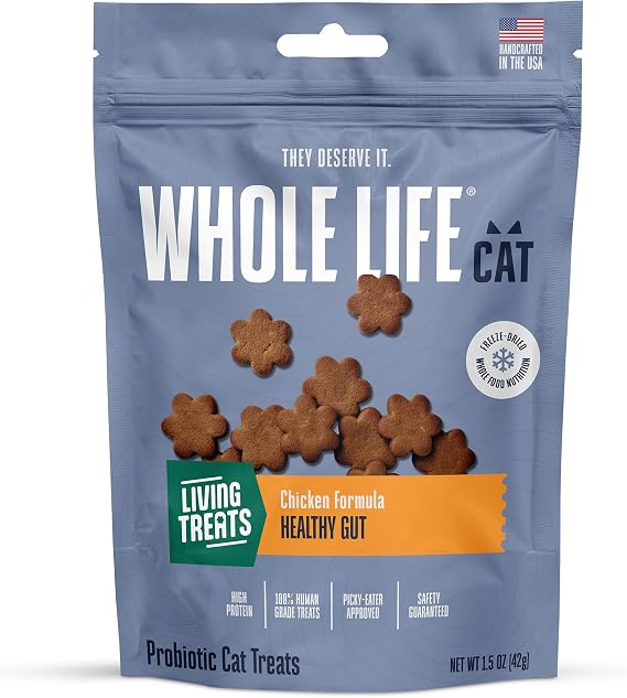 Whole Life Cat Living Treats for Cats Human Grade Probiotics for Gut Health & Sensitive Stomachs, Natural Digestive Support, Healthy Snacks - Chicken & Yogurt, 1.5 Oz (Pack of 1)