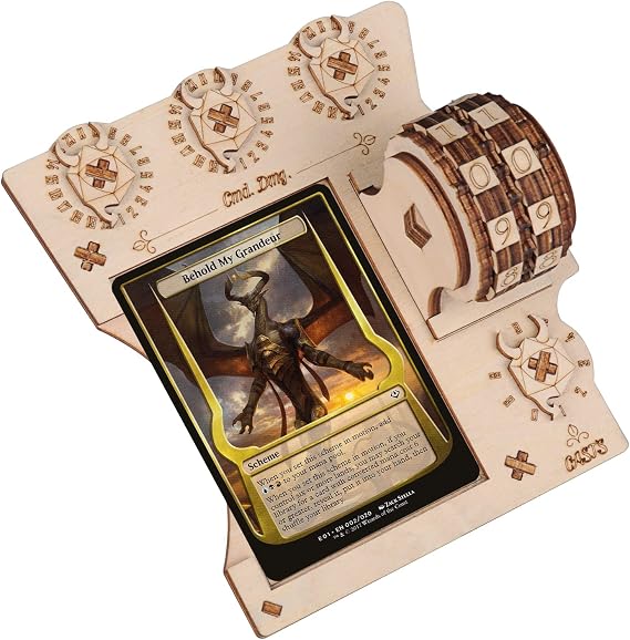 CZYY Commander EDH Command Zone Tray with Life Counter for MTG | Laser-Cut Wood Command Board, Includes Life Spinner, Compact Table Setup, Compatible with MTG Commander and EDH Card Games